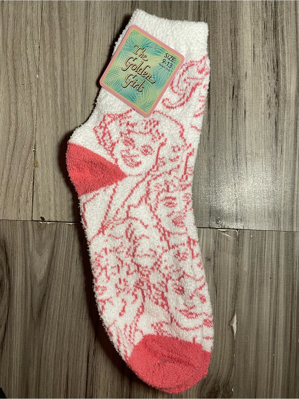 Vintage The Golden Girls Crew Socks Size 9–13 Pink & White